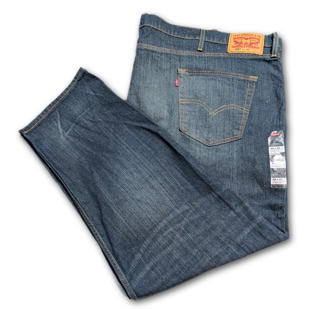 Levi's Mens Jeans 502 Blue 56x30 Taper Big & Tall Stretch Denim Tapered Dark